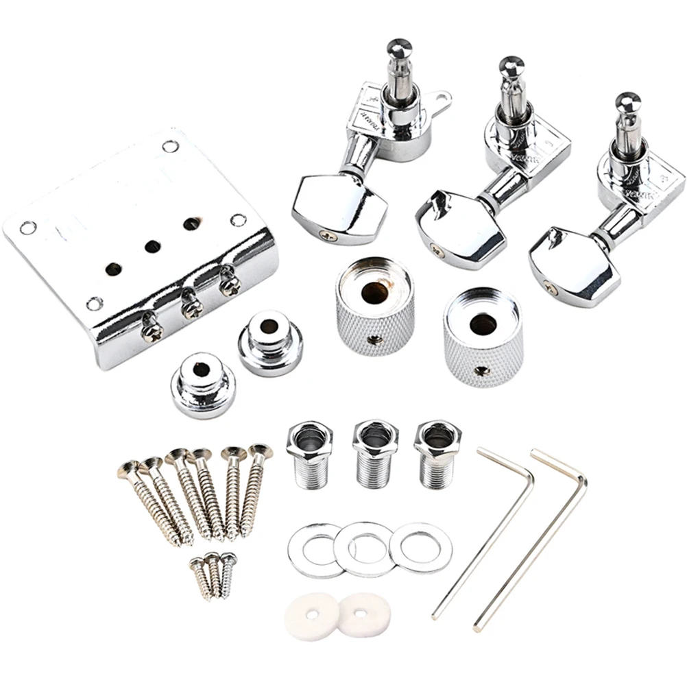 

Guitar Bridge Accessories 3-stringed Parts Vintage Metal Control Knob 1R2L Peg Suite Strap Locks Durable Replacement Easy