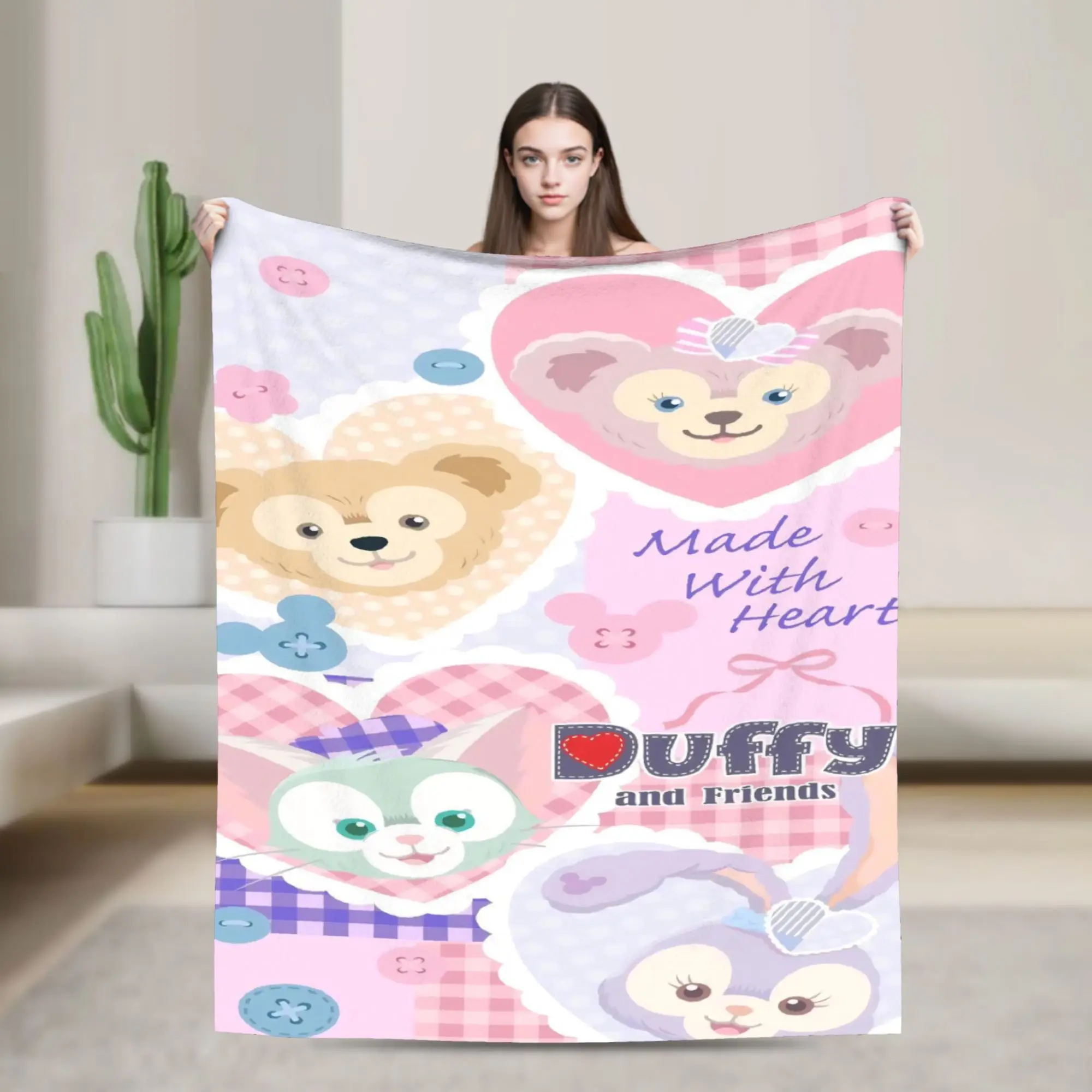 

Duffy Bear & Friends Cartoon Blanket Flannel Spring/Autumn Multi-function Super Warm Throw Blanket for Bedding Plush Thin Quilt