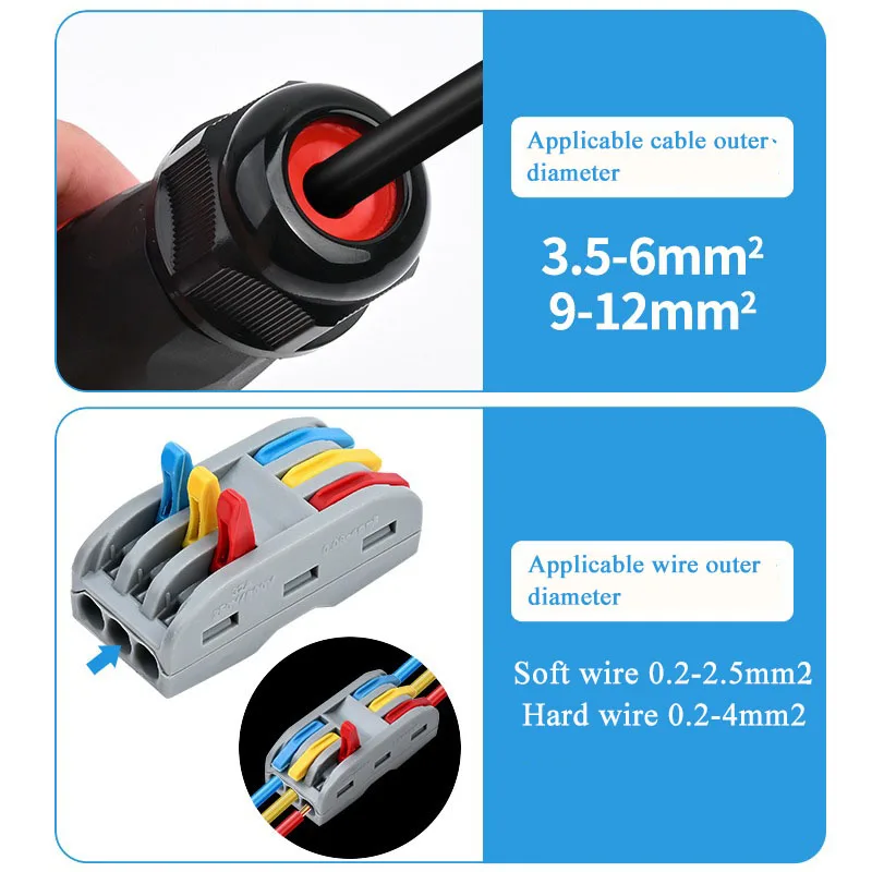 Outdoor waterdichte draadconnector RJ45 2 in 2 uit 3 tot 3 aansluitblok IP68 regendicht begraven perskabelconnector aansluitdoos