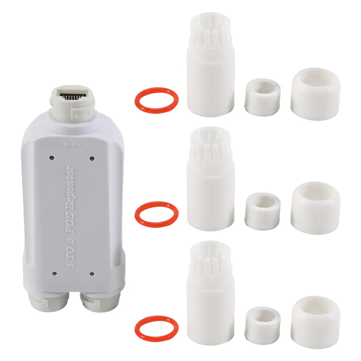 A59E 2 Port Waterproof POE Repeater IP66 10/100Mbps 1 to 2 PoE Extender with IEEE802.3Af/At 48V Outdoor for POE Switch Camera