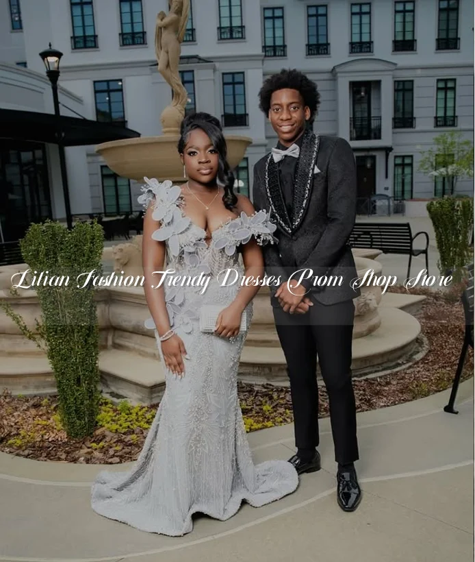 Vestido de fiesta largo con apliques plateados de lujo, apliques de hojas exquisitos personalizados con incrustaciones de lentejuelas, vestidos de noche para ocasiones formales