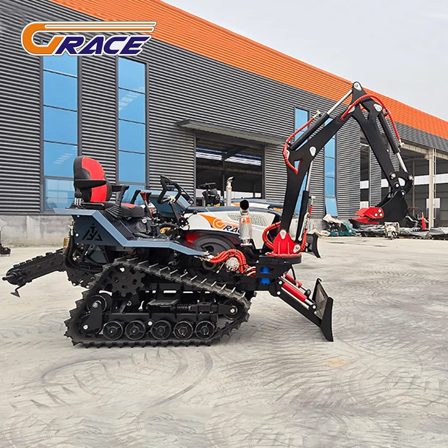 25HP Diesel Rotary Tiller Cultivator Mini Crawler Tractor with Plow Diesel Crawler Tractor With Excavator Boom
