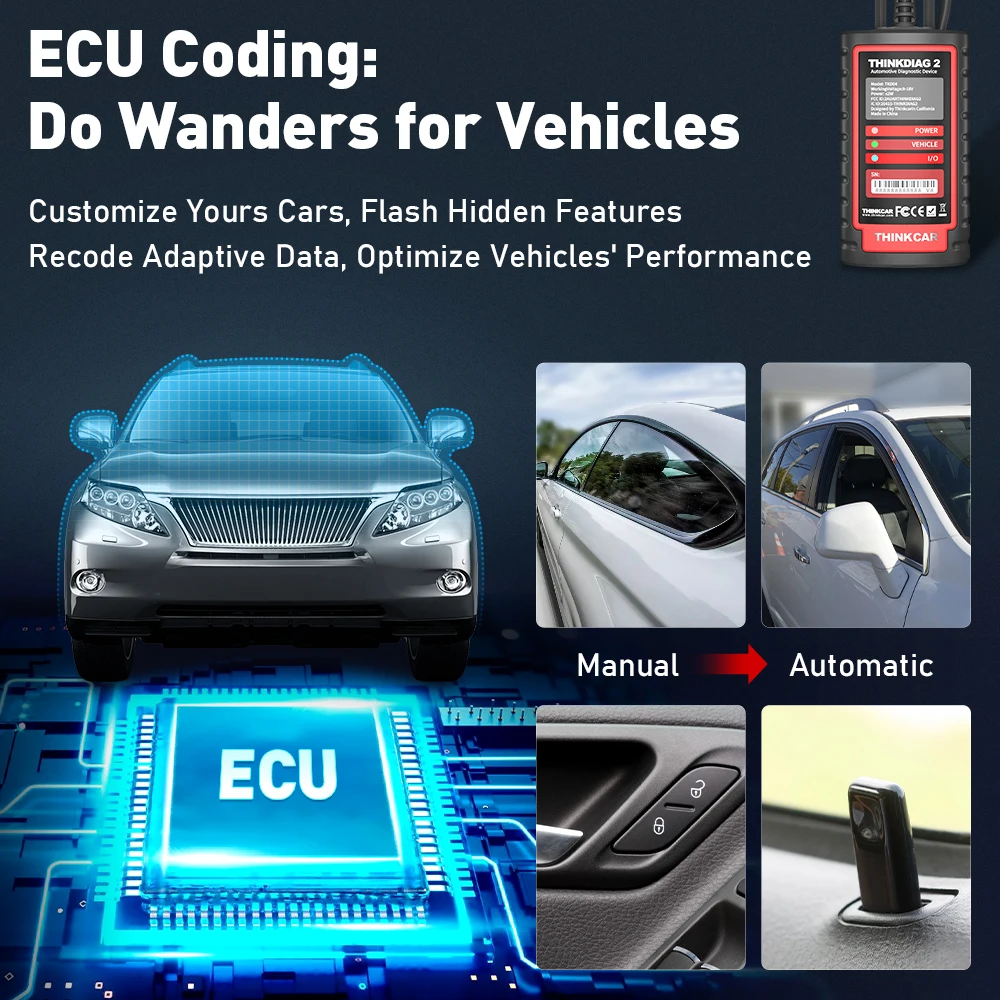 THINKCAR Thinkdiag 2 Komplettes Systemdiagnosetool, unterstützt CANFD 16 Resets ECU-Codierung, aktiver Test, OBD2-Scanner, 1 Jahr kostenloses Update