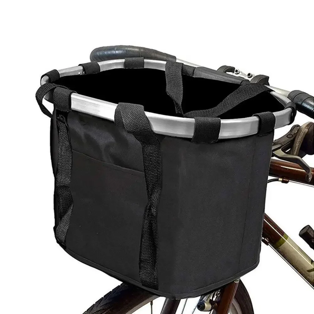 Bicycle Front Basket Bike Small Pet Dog Carry Pouch 2in1 Detachable MTB Cycling Handlebar Tube Hanging Fold Baggage Bag