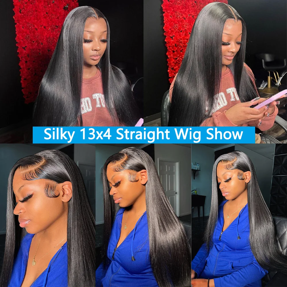 13X4 Wig rambut manusia renda depan 28 inci HD Wig transparan rambut manusia lurus murah Wig rambut manusia obral cuci gudang untuk wanita