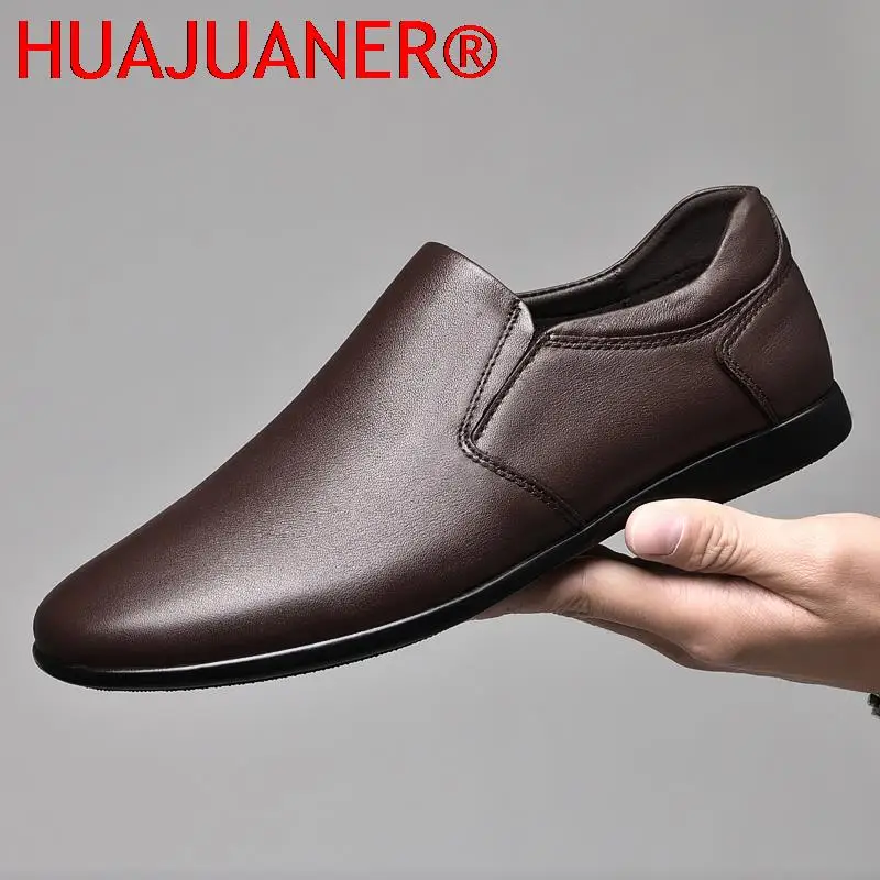 Summer Genuine Leather Men Casual Shoes Business Wedding Dress Mens Loafers Moccasins Breathable Slip on Flats Driving Shoes Men