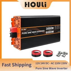 4000W 5000W 6000W Pure Sine Wave Inverter 12V 24V 48V To 220v Voltage Inverters Power Converter 50hz 60hz Solar Car Transformer