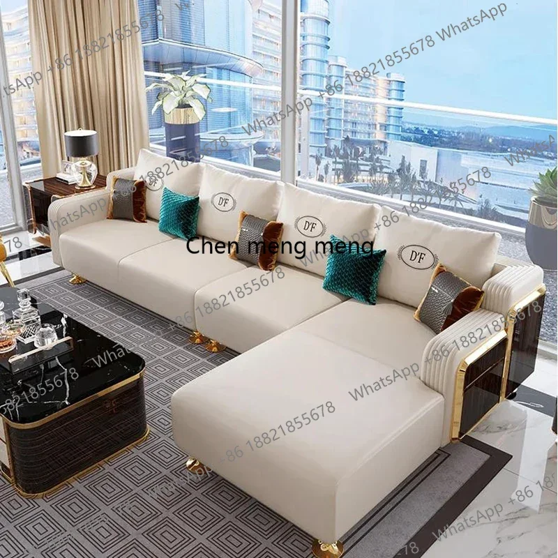 Show Luxury Leather Wooden Sofa Leather Couch Living Room Customzied Minimalist Princess Divani Da Soggiorno Salon Furniture