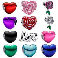 Multicolor Heart Rose Love Charms Beads Original 925 Sterling Silver Fine Pendant Fit DIY Bracelet Necklace Boutique Couple Gift