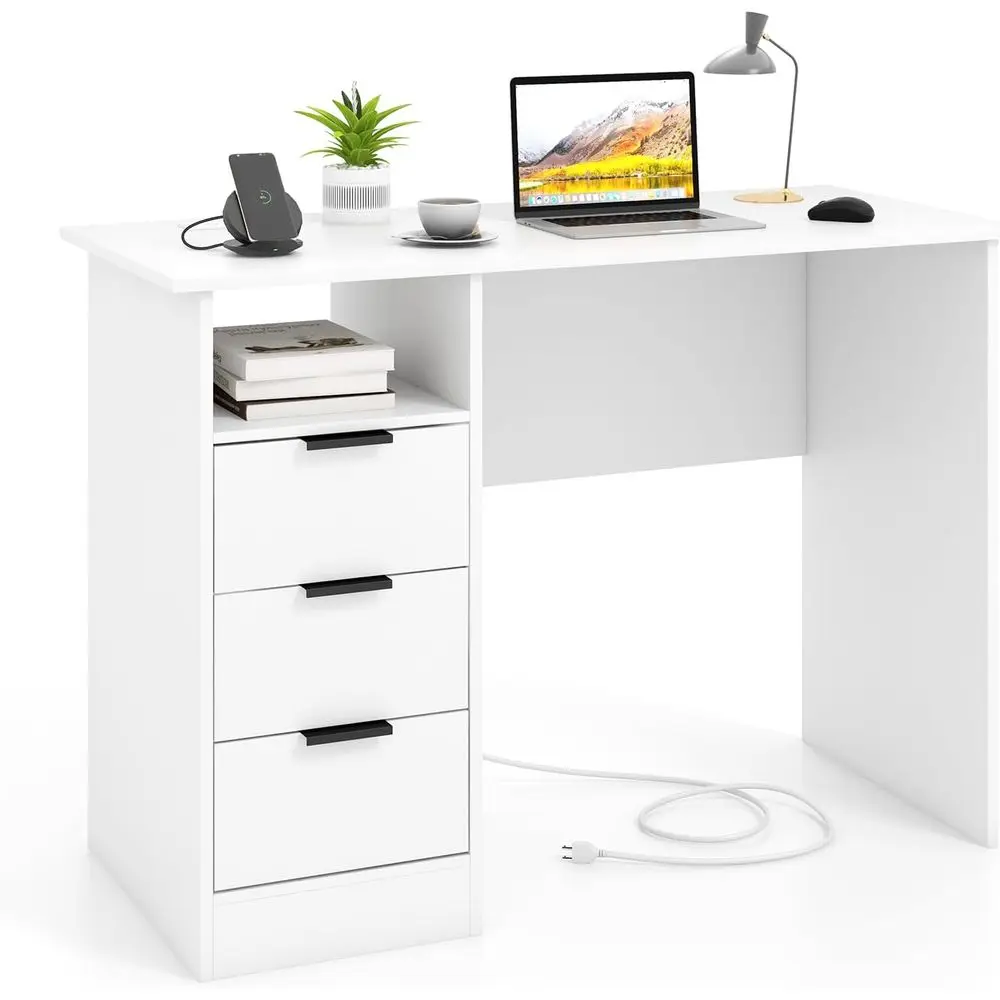 

Ergonomic Computer Desk with Charging Station, Laptop Table, Storage, Makeup Vanity, Writing Desk for Home Office