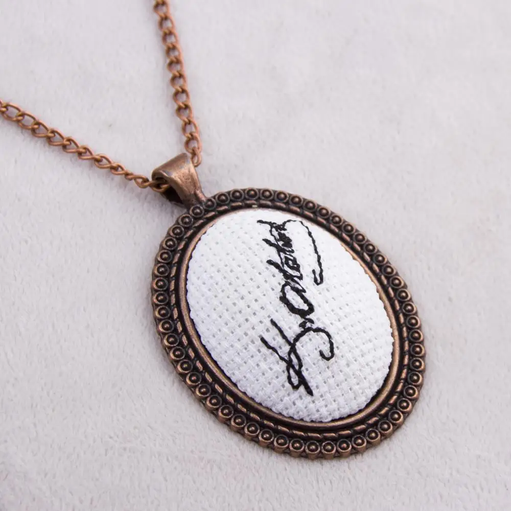 Ataturk Signed Cross Stitch Etamin Necklace