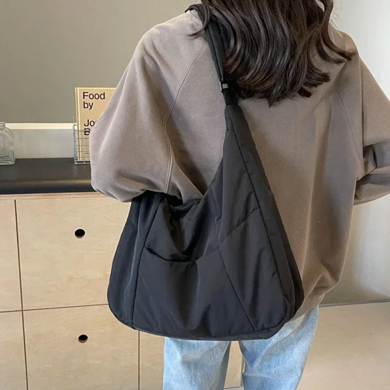 

Trendy Women's Soft Cloth Shoulder Bag Solid Color Student 2025 Spring Y2k Casual Style Big Handbags Crossbody Bags for Women