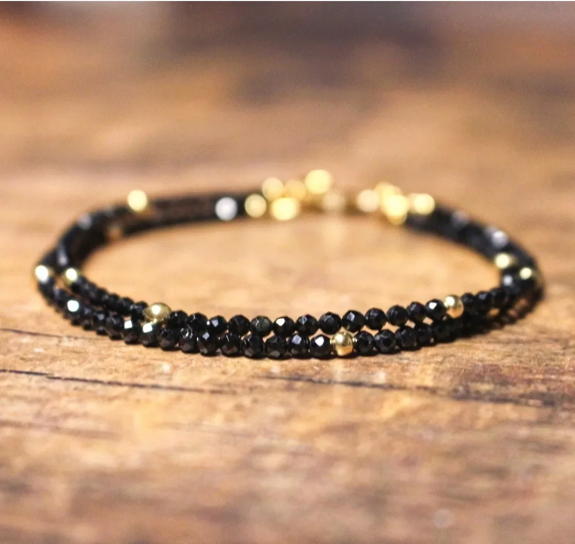 Tanzanite Bracelet & Black Spinel| Gold Filled Bracelet Black Tourmaline Bracelet, Empath Protection  Black Tourmaline Crystal