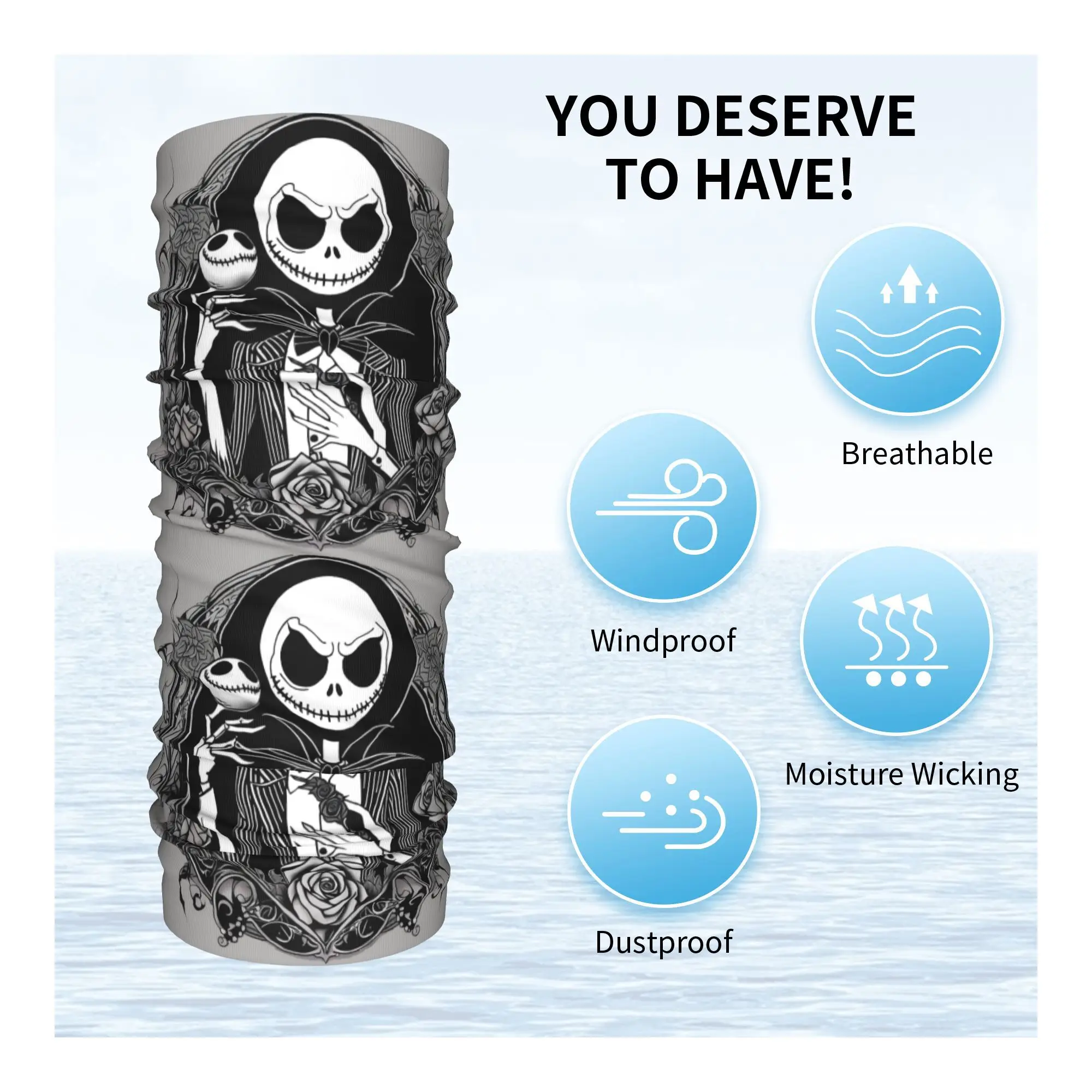 Custom The Nightmare Before Christmas Neck Gaiter Women Men UV Face Shield Winter Gothic Skull Bandana Scarf for Cycling