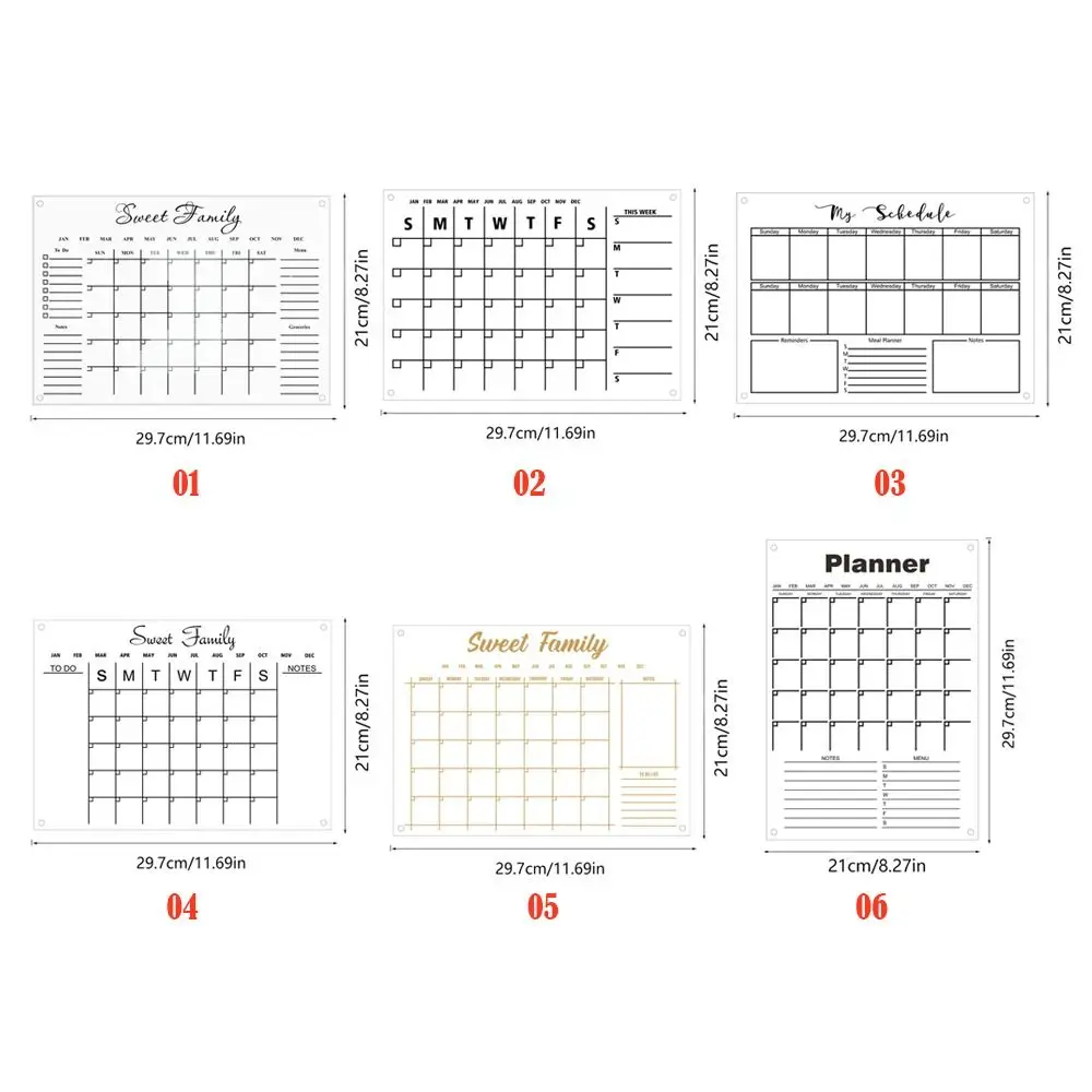 Acrylic Reusable Monthly Calendar Whiteboard Study Wall Weekly Planner Schedule Itinerary Note Board Memo