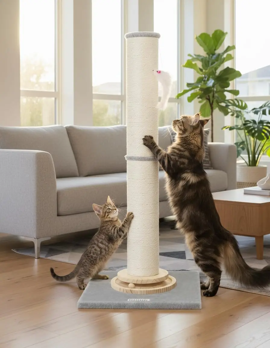 

Extra Thick Large Scratching Post for Indoor Cats Adults and Kittens, 35in Tall Natural Sisal Rope Scratcher Post, Large
