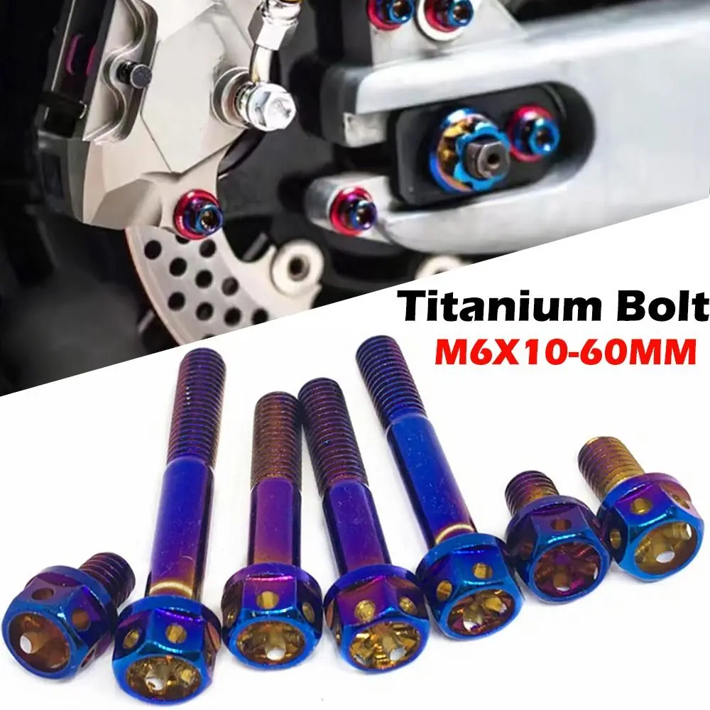 High Quality M6 Titanium Bolt 10/15/20/25/30/35/40/45/50/60 With Drilled Holes Hex Head Screws Blue Titanium Screws Motorcycle