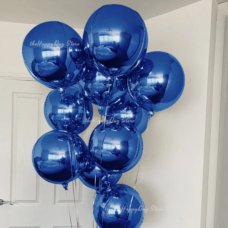 12 قطعة بالونات رقائق مستديرة 4D باللون الأزرق الداكن 22 "15" 10 "أزرق معدني 4D احباط بالون الهيليوم لتزيين حفلات أعياد الميلاد والتخرج والزفاف #5