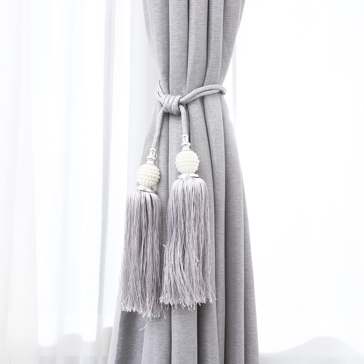 

Curtain Rings with Clips Buckle Window Pearl Buckles for Tiebacks Silver Fastener