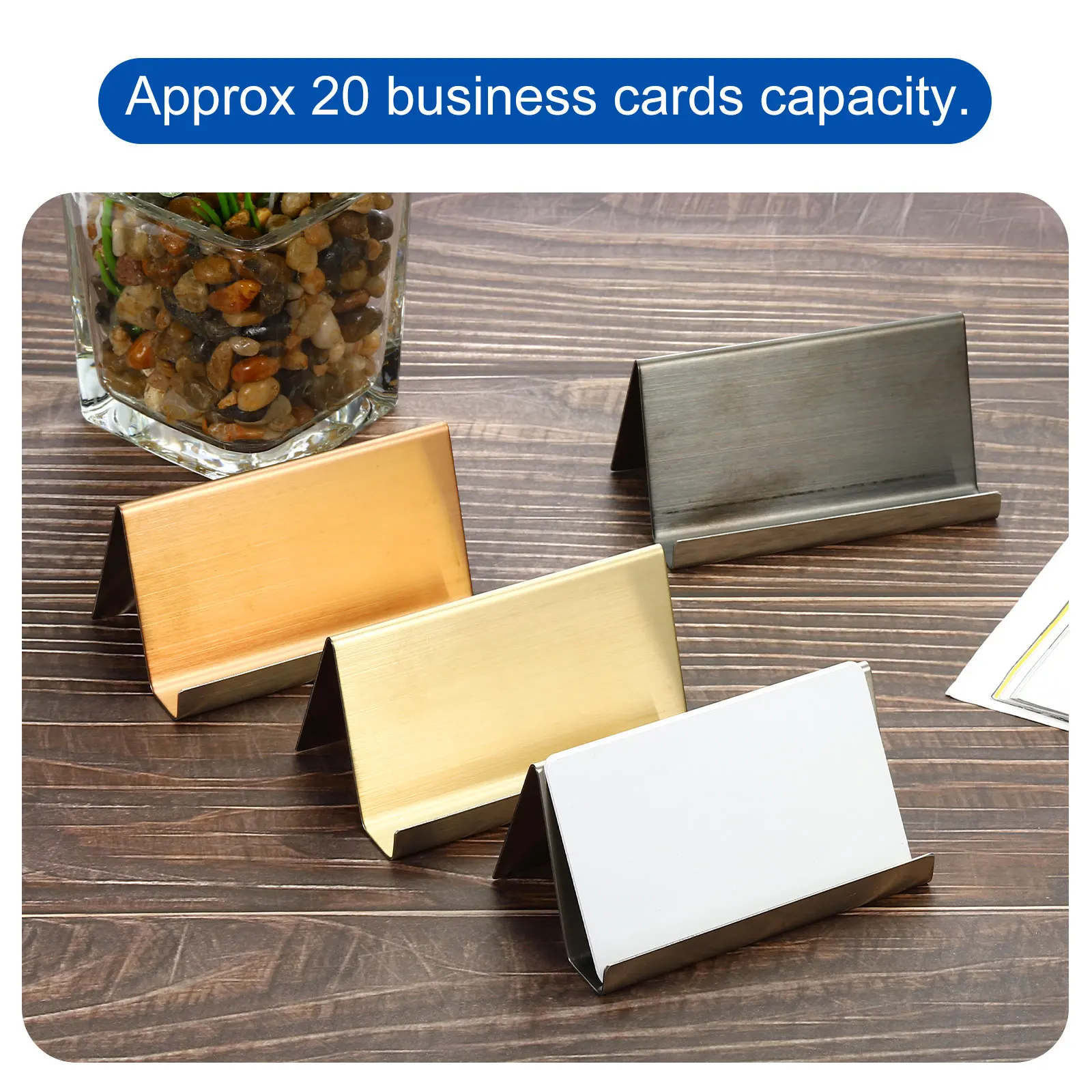 2Pcs Business Card Holder Office Name Tag Display Rack Brushed/Reflective 304 Stainless Steel Desktop Name Cards Display Stand