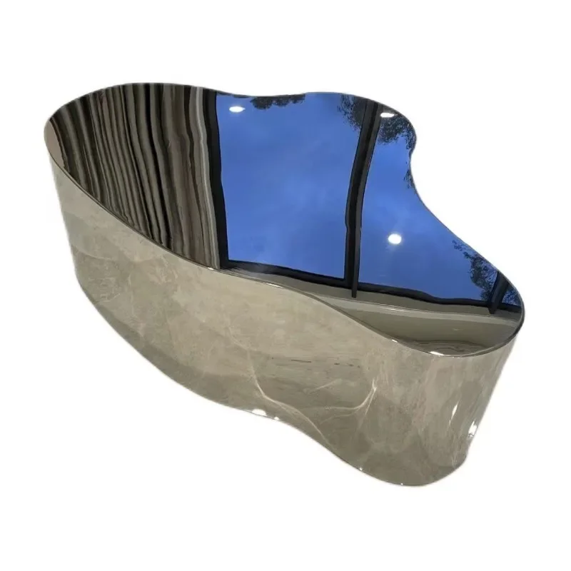 

Modern simple villa hotel light luxury coffee table edge corner Italian stainless steel cloud living room coffee table