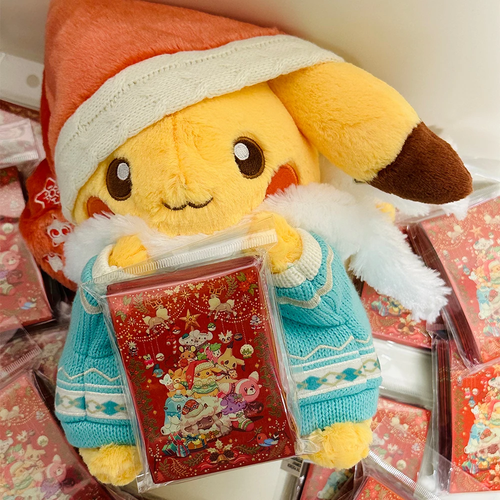 64Pcs/pack Anime Cute PTCG Christmas Card Sleeves Card Storage Protective Cover Child Christmas Gifts Standard Size 66*92mm