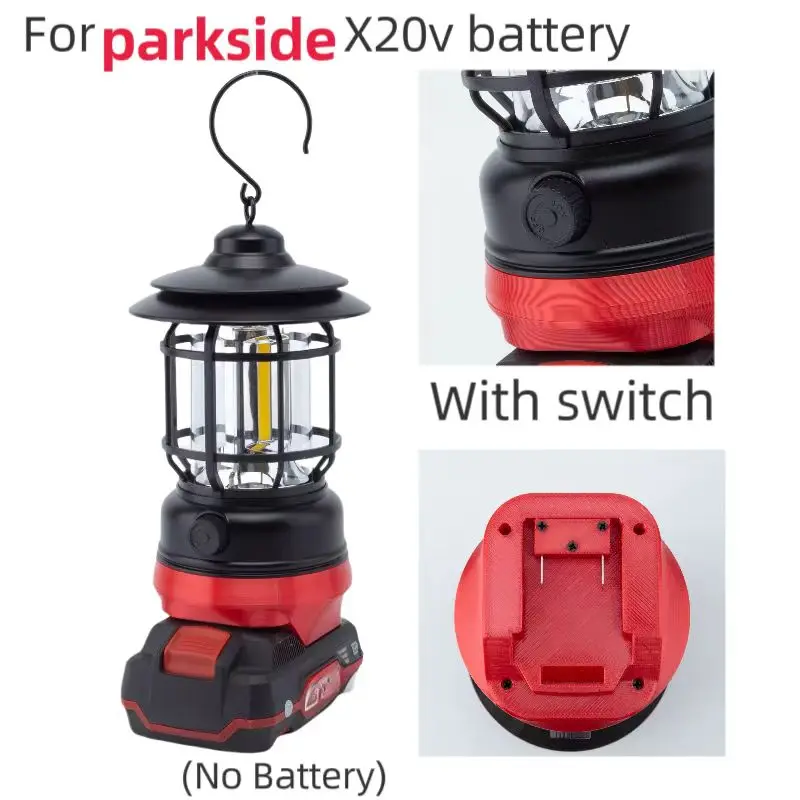 Cordless LED work light  for Lidl Parkside X20V Team lithium battery power camping lantern folding flashlight((no battery)