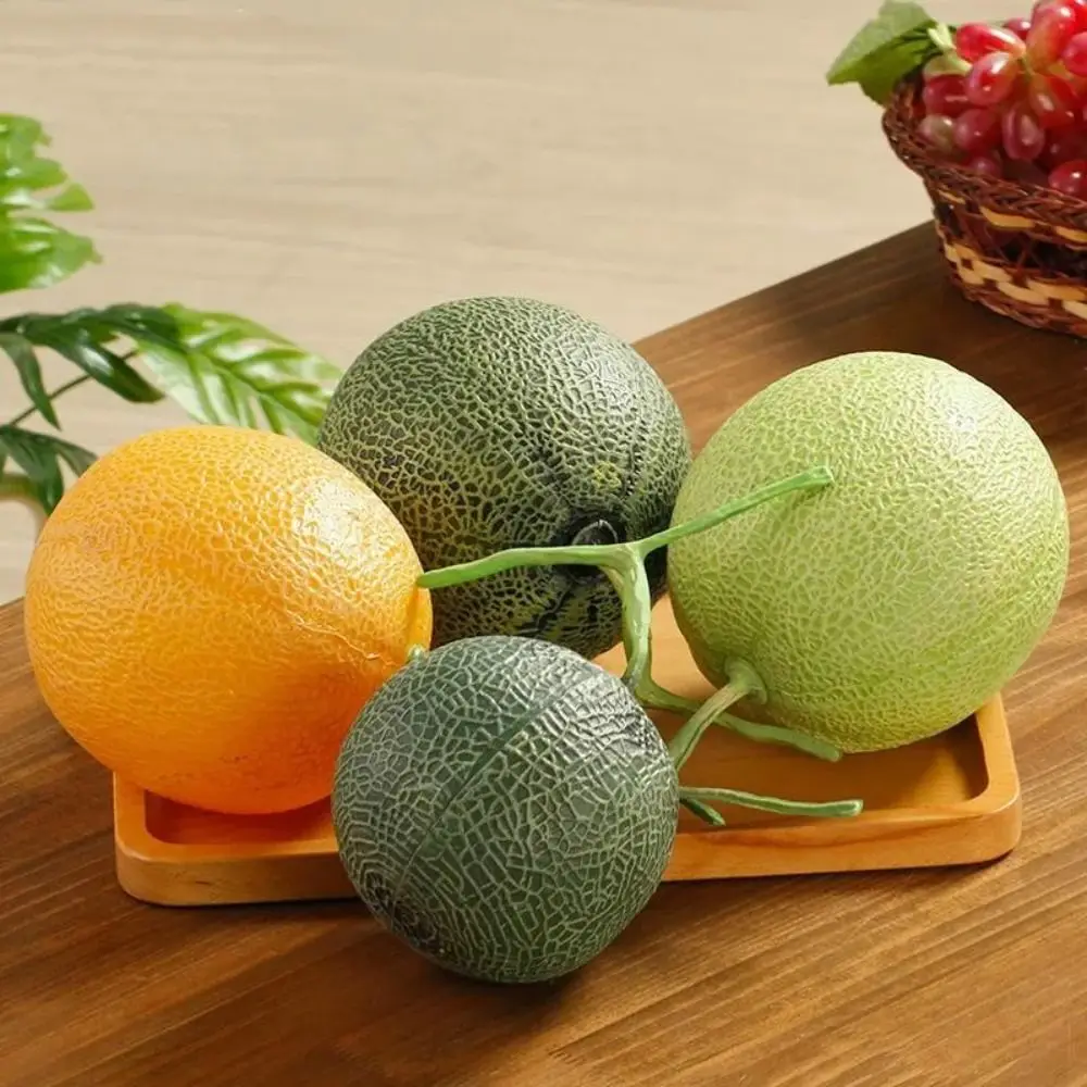 Espuma Artificial Cantaloupe Melón Modelo de comida de plástico Cantaloupe falso Melón Accesorios decorativos Fruta de simulación realista Decoración del hogar