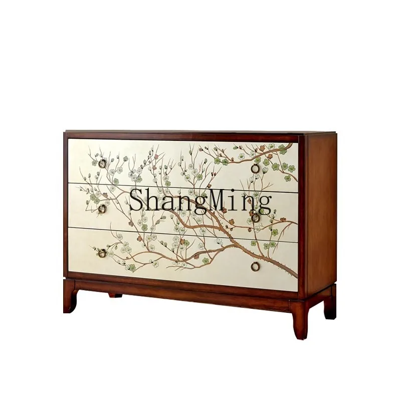 

LXY new Chinese-style entrance painted dining side cabinet retro three-bucket storage bedroom decorative storage cabinet