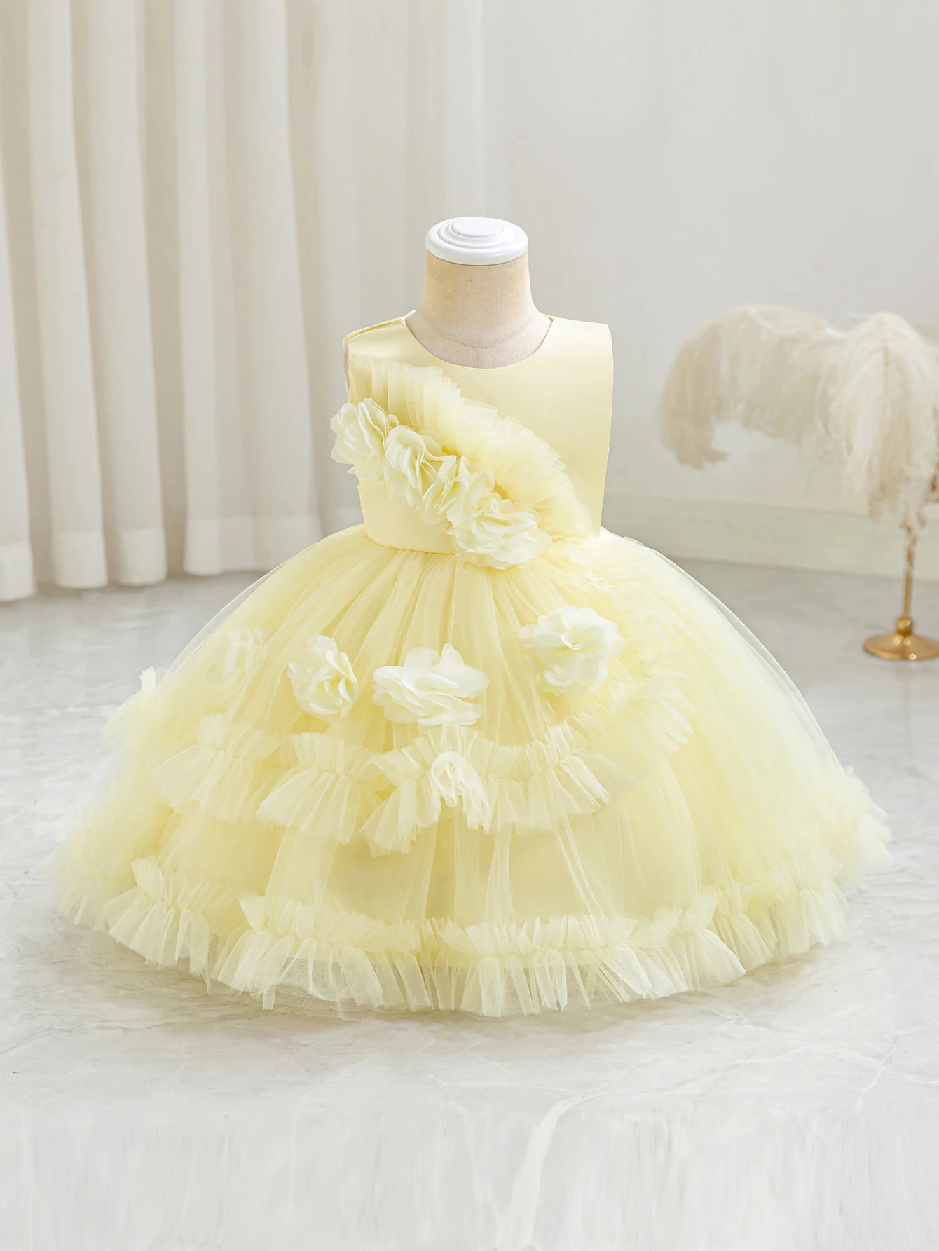 

Children's princess dress with 3D floral design, sweet style for girls' birthday party dresses, chiffon dresses, wedding season