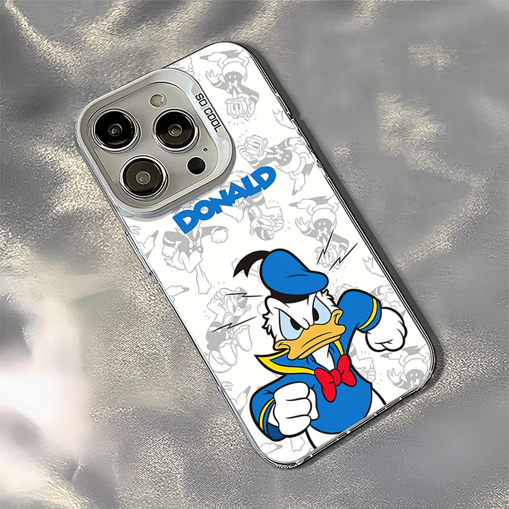 MINISO Cute D-Donald Duck For iPhone 12 11 13 14 15 16 Max Pro Plus Mini Protective Cover IMD Phone Case