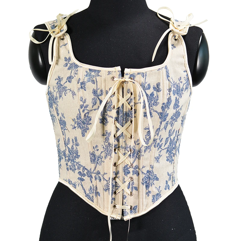 French Front Lace Up Corset Bustier Crop Top Retro Corsets Vest For Women