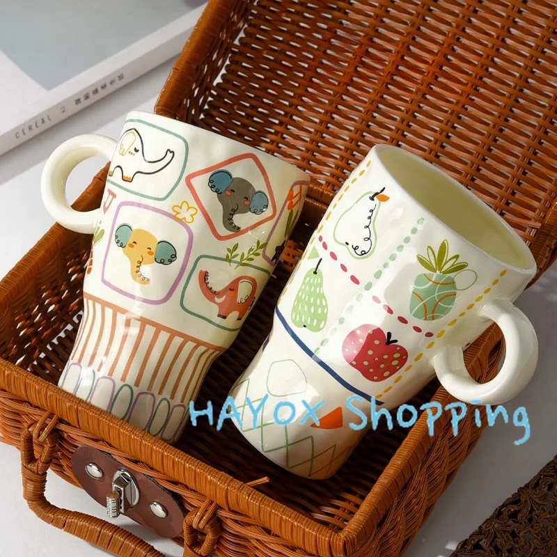 Cartoon Hand Pinch Coffee Cup Large Capacity Hand Drawing Ceramic High Temperature Resistance Office Mug，Exquisite Holiday Gift