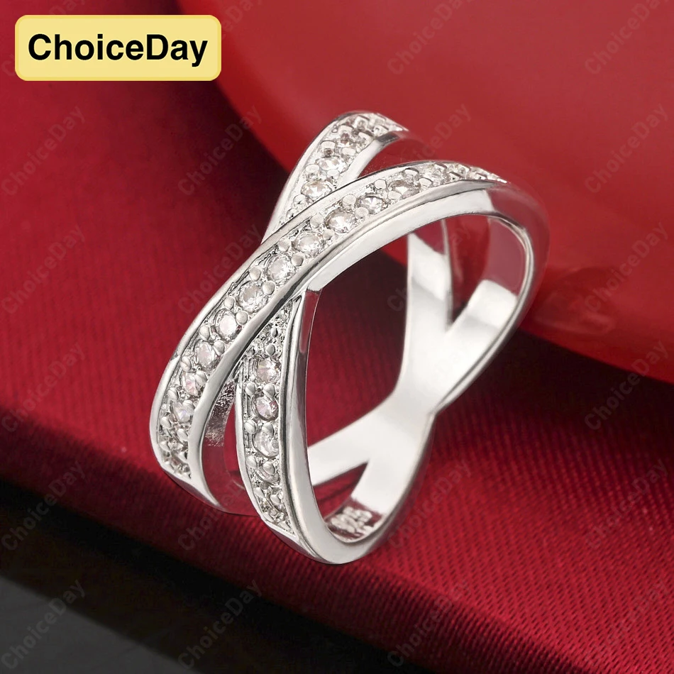 

ChoiceDay 925 Sterling Silver 7-10 Exquisite Cross Zirconia Ring Women Engagement Wedding Gift Jewelry