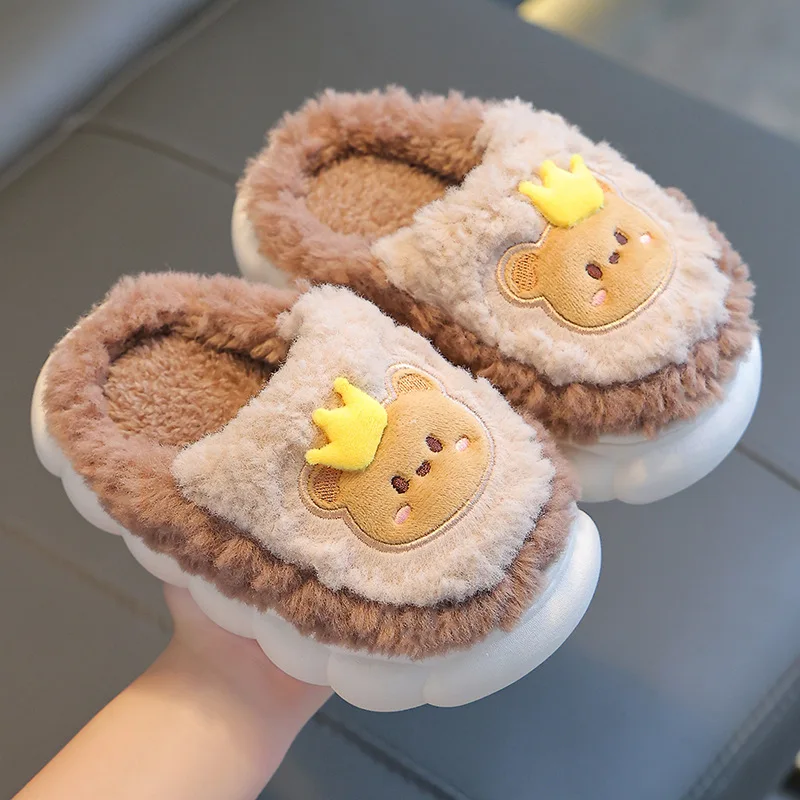 Children's Slippers Indoor Non-slip For Winter Cute For Boys And Girls Soft Soled Warm Home Anti Slip Baby Fur Shoes