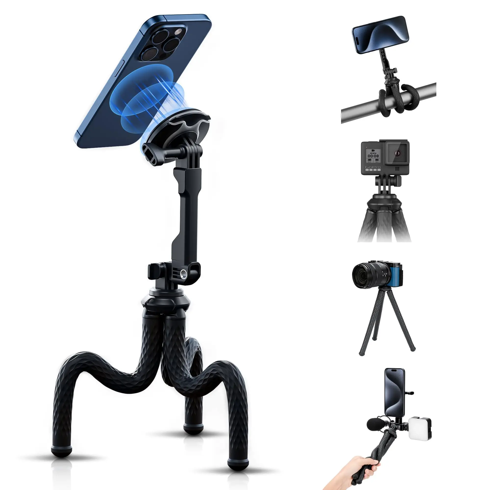 Extended Magnetic Flexible Bendable Octopus Tripod Holder Stand Mount for Magsafe &Android &Compact Camera & GoPro Travel Selfie