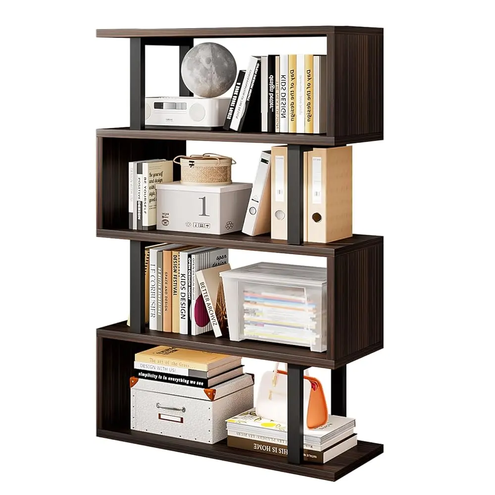 

Bookshelf Geometric Bookcase S Shaped Industrial Bookshelf Storage Display Stand Shelf For Living Room Bedroom And Office Room