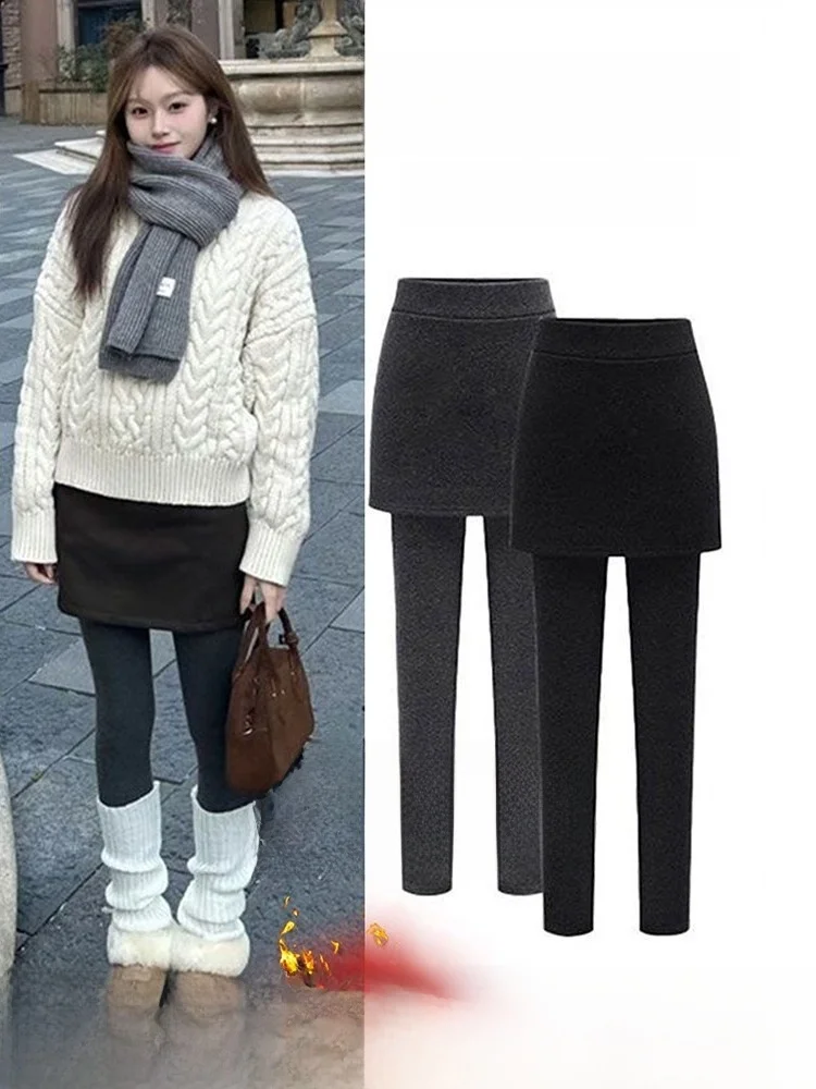 

Women's Outerwear Tight Fit Base Layer Pants High Waist Butt Lifting Fake Two-Piece Skirt Pants Casual Commute Sle