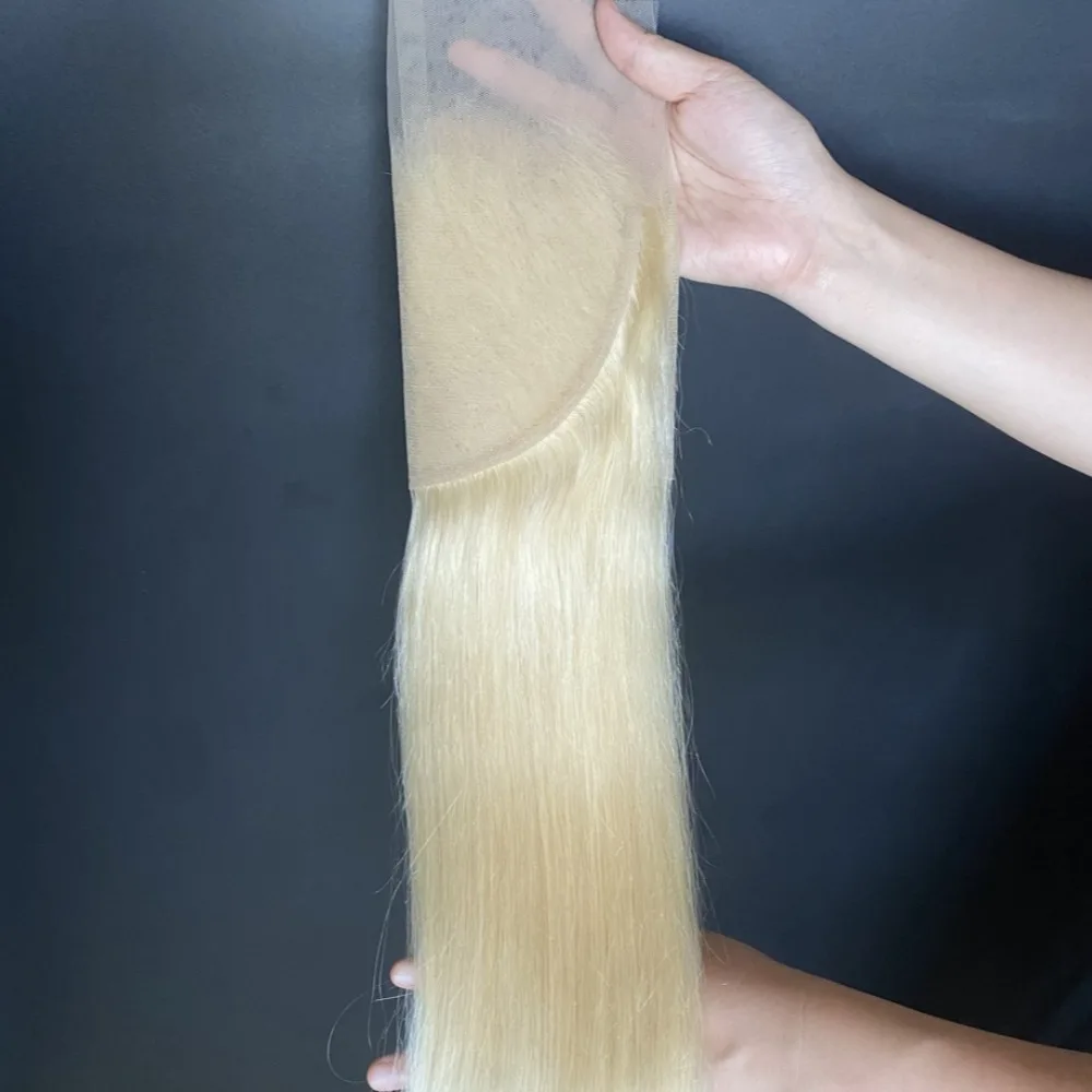 613 ブロンド 13 × 6 レース前頭肌のような目に見えない透明レースストレート 12A ブラジルバージン人毛前頭フルエンド