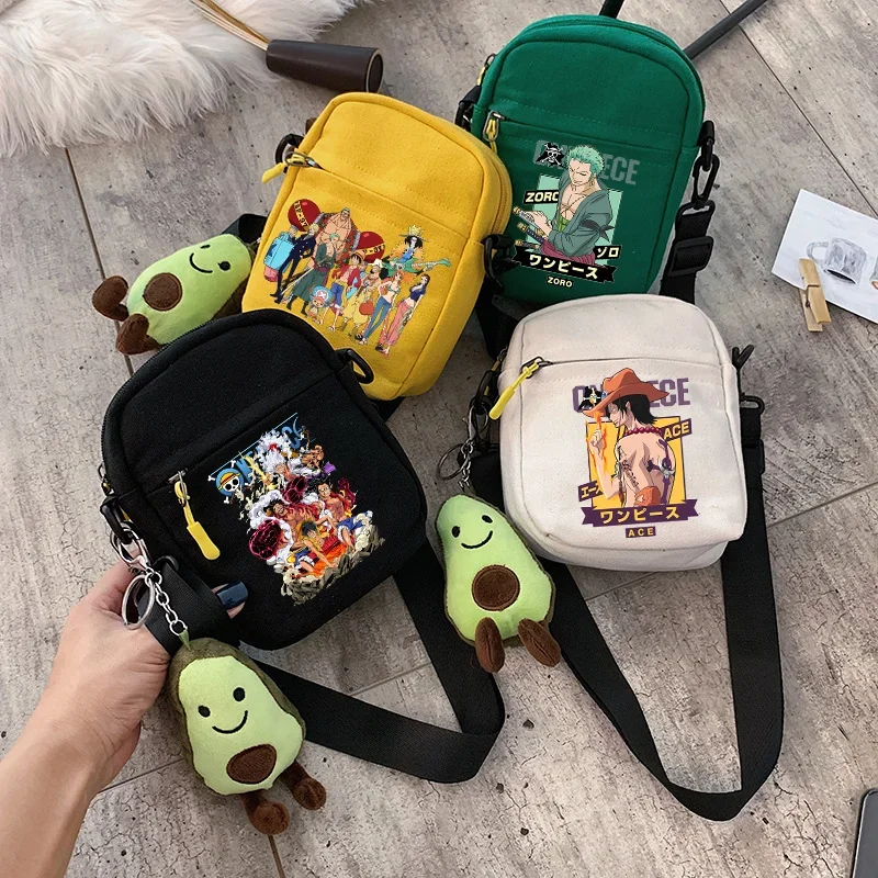 One Piece Shoulder Bags Canvas Anime Cartoon Luffy Printing Cross-body Bags Square Pack Fashion Decorations Kids Birthday Gifts