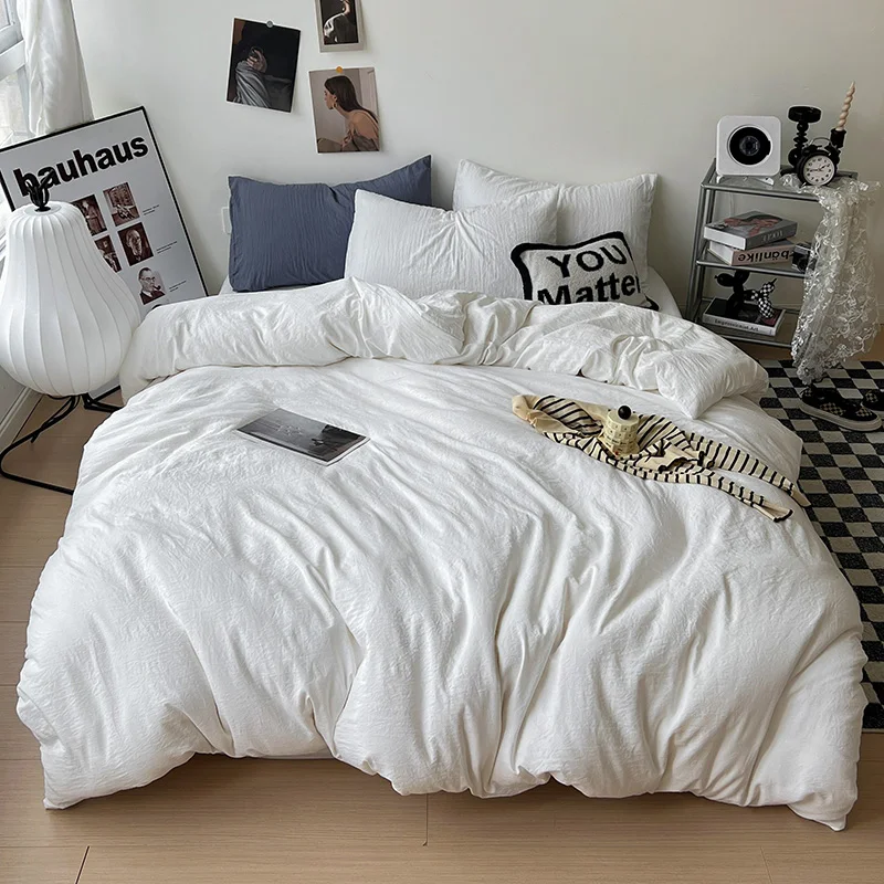 Solid color Duvet Cover sets with Pillow Case Bed Sheet White Quilt Cover Boy Kid Teen Girl Bedding Linens Set King Queen