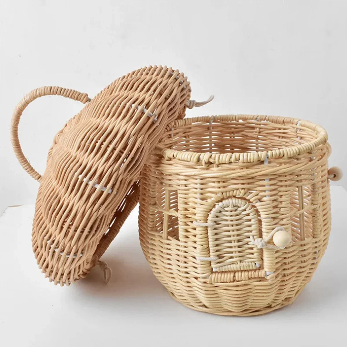 Rattan Tote Bag Woven Rattan Basket Handmade Mushroom Children Room Decoration Tote Toy Sundry Storage Bag Flower Girl Basket