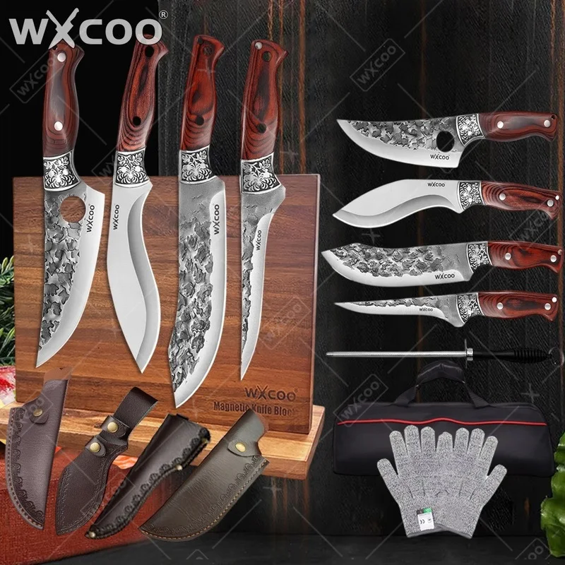 WXCOO ButcherKnife BoningKnife Fillet Knife HandmadeForged StainlessSteel Wooden Handle for Cooking Kitchen Cutter Tools