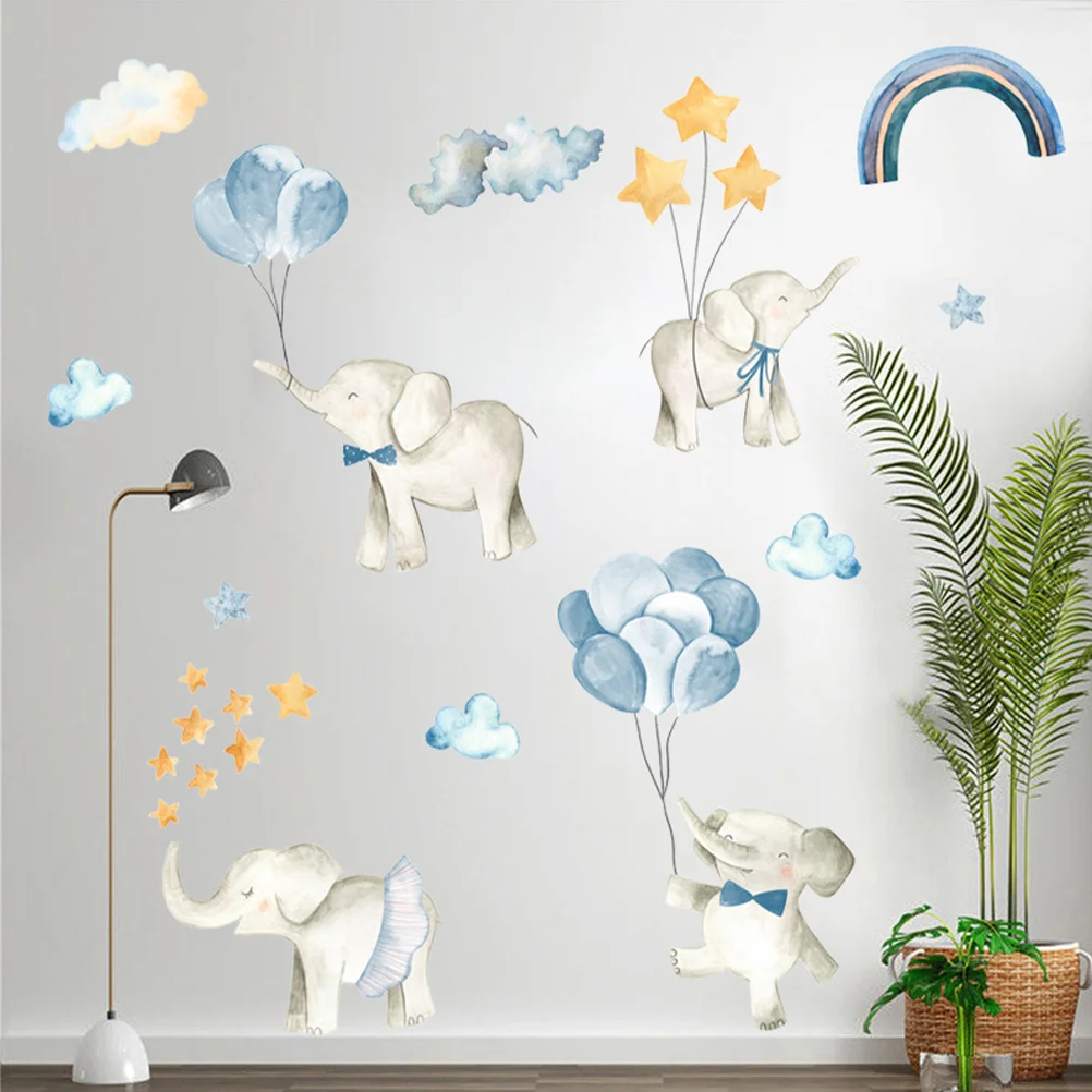 

2 Sets Wall Sticker Baby Decorations for Nursery Cute Elephant Decals Balloons Toddler