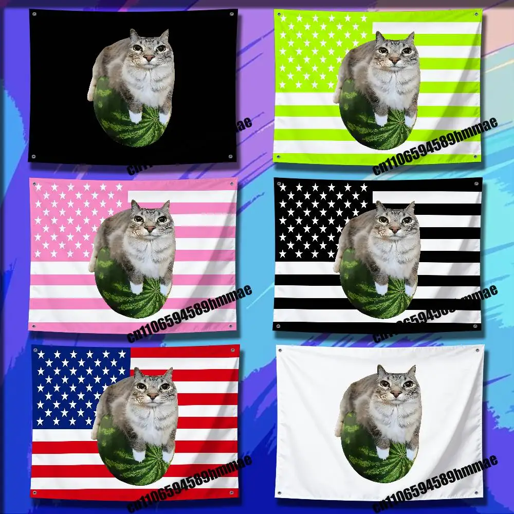 

For Watermelon Cat Meme USA American Flag 150*200cm 60*110cm 80*120cm 100*150cm 50*70cm Outdoor Wall Banner Tapestry Cover