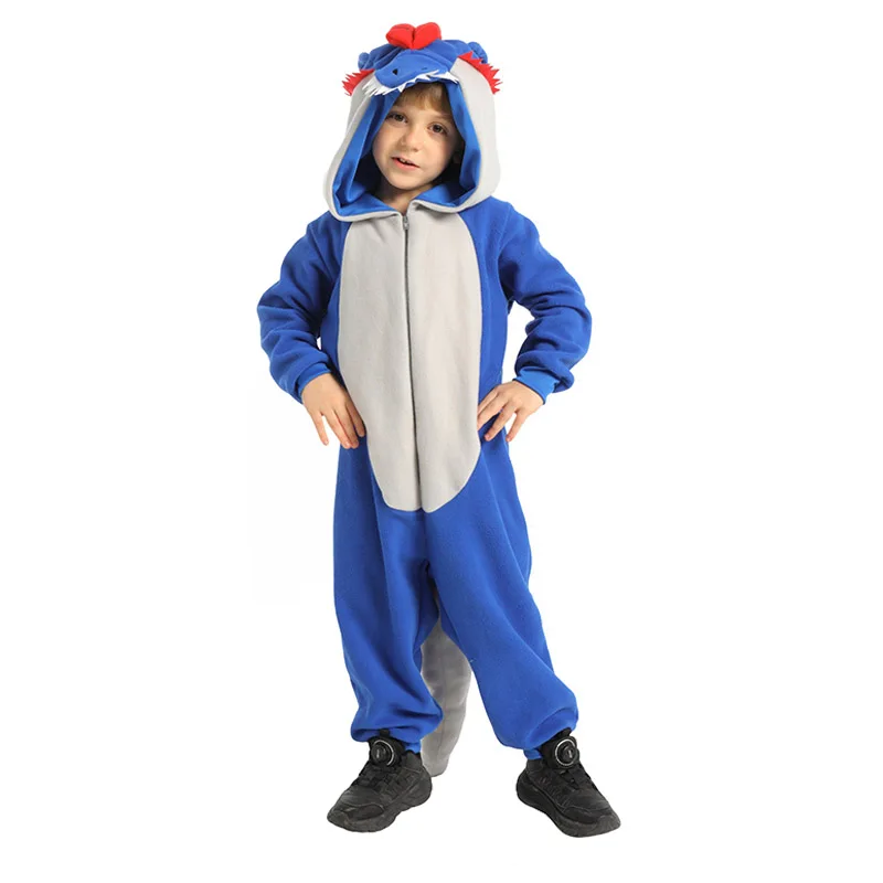 زي ديلوفوسورس الصغير بذلة بقلنسوة زرقاء مع ذيل للفتيات على شكل حيوانات للهالوين زي للأولاد على شكل ديناصور العالم الجوراسي #4