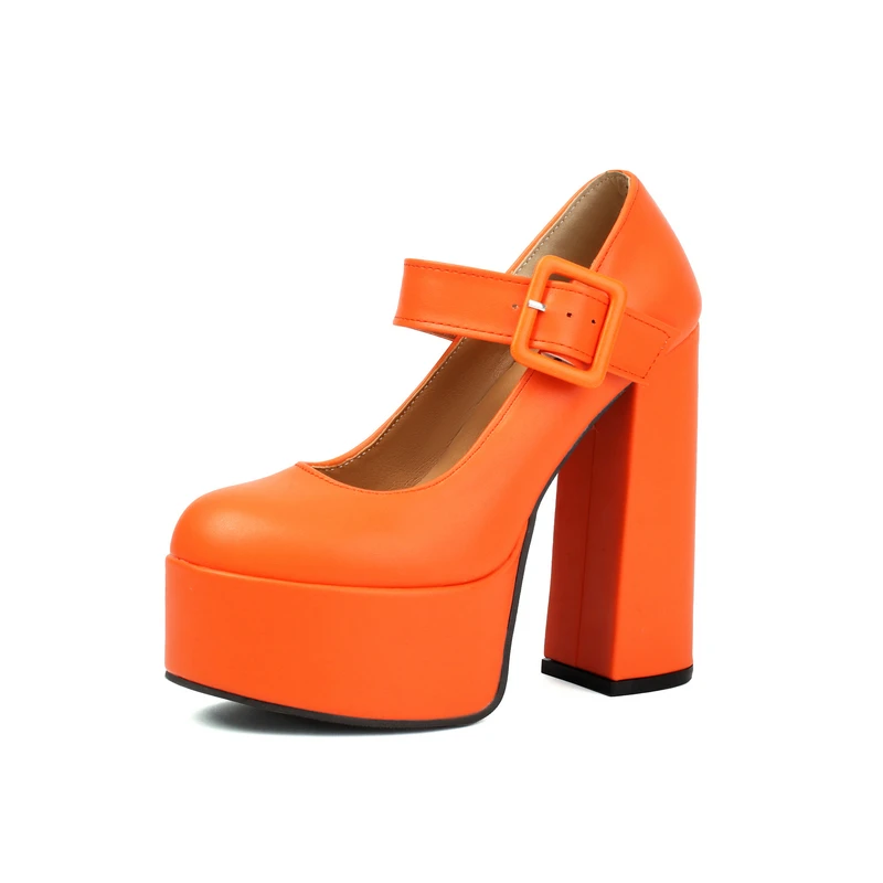 2024 nuove donne scarpe tacco alto piattaforma tacco alto quadrato signore pompe in pelle PU punta tonda fibbia partito scarpe da donna taglia