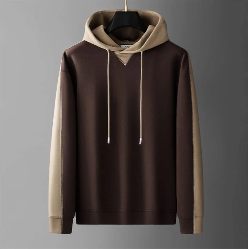 2024 Autumn winter high-end color contrast patchwork Modal skin pro long sleeve base shirt men's casual hoodie