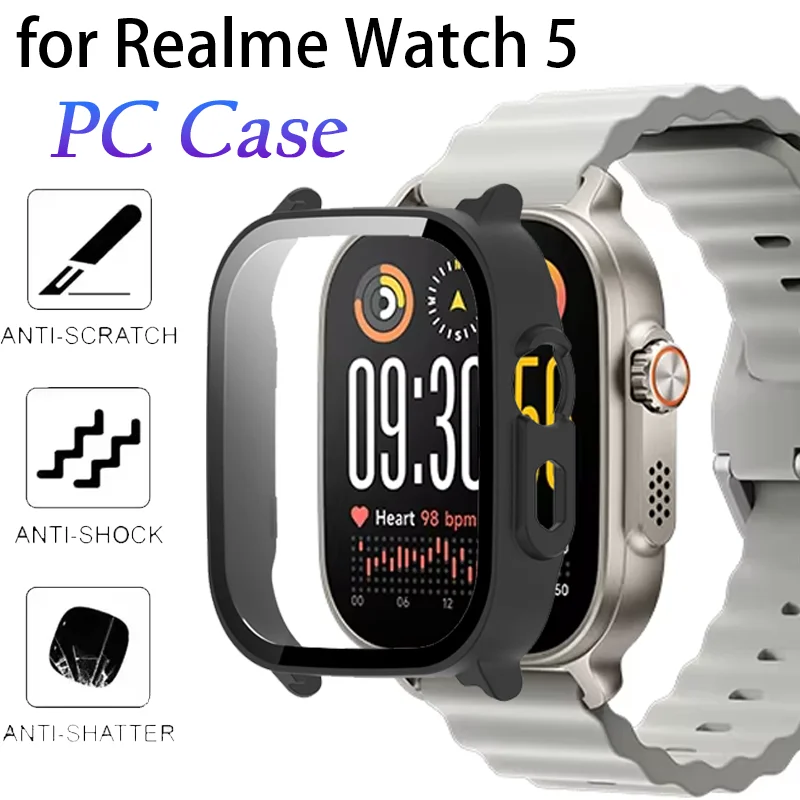 HD Gehärtetes Glas PC-Gehäuse für Realme Watch 5 Stoßfester Vollschutz für Realme Watch 5 Displayschutz Zubehör