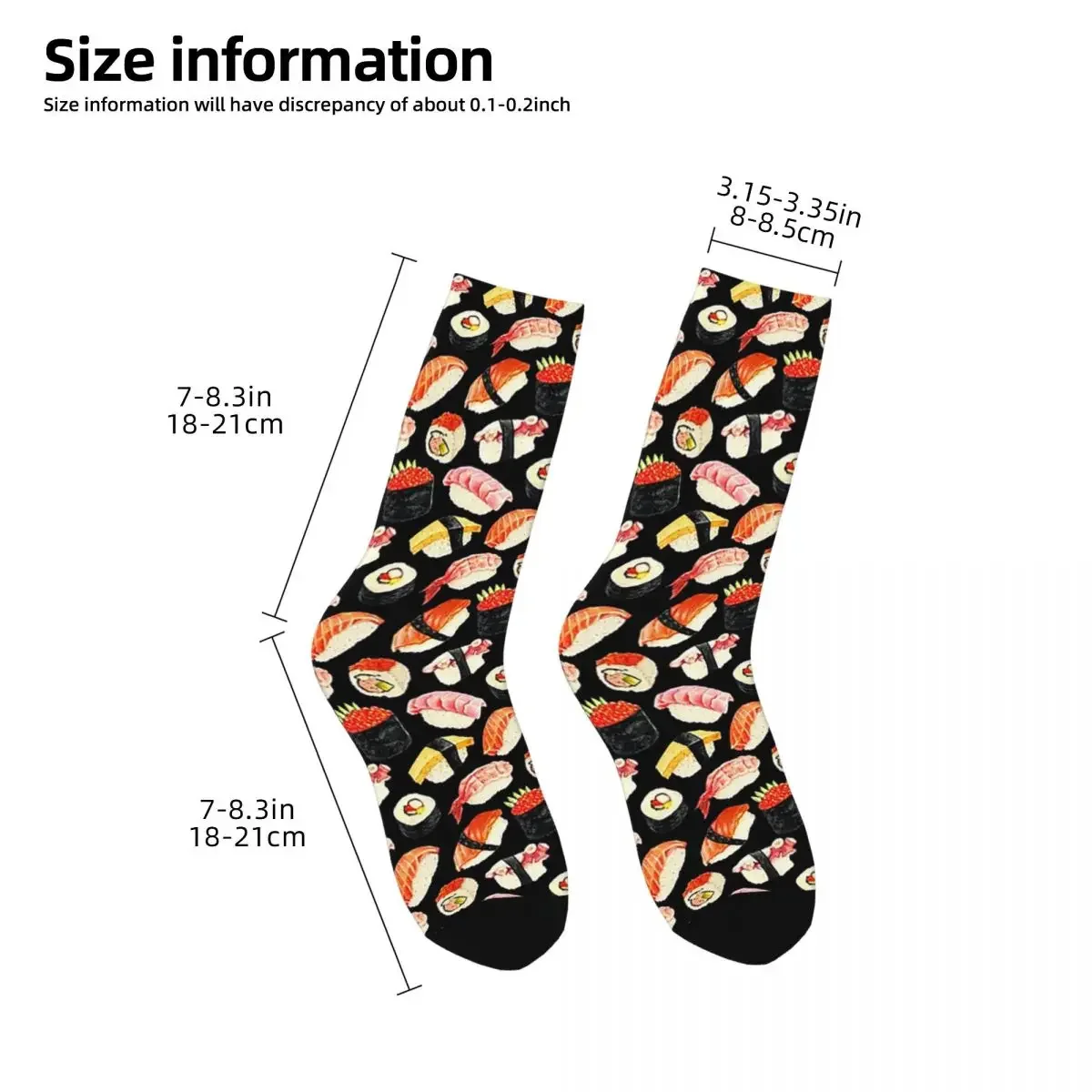 Sushi Pattern - Black Socks Harajuku High Quality Stockings All Season Long Socks Accessories for Man's Woman's Christmas Gifts